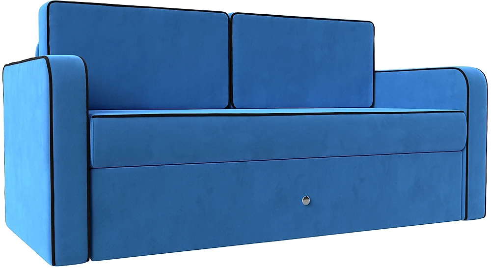 Детский диван с ящиком для белья Смарт Велюр Голубой-Черный