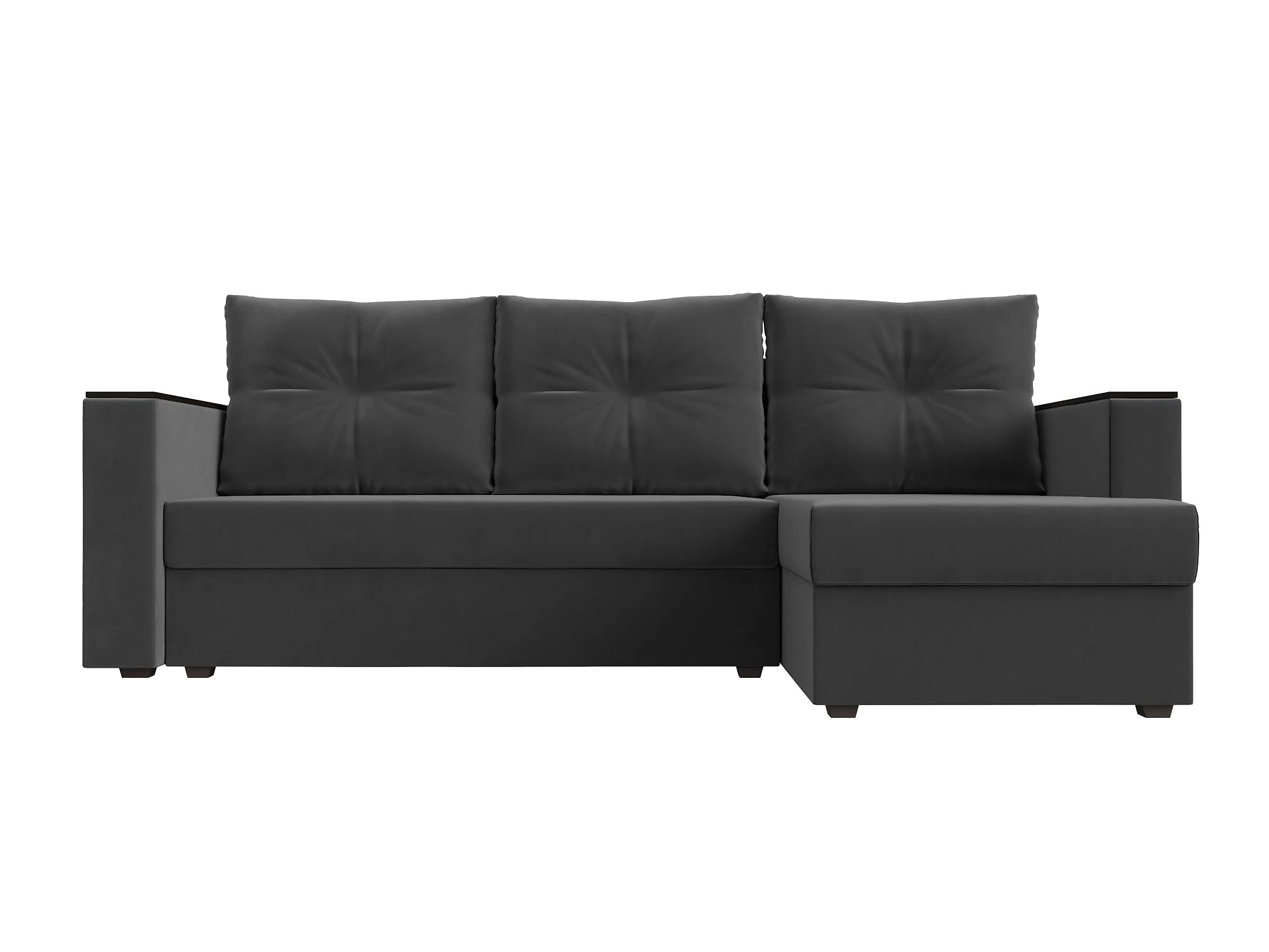 Серый угловой диван Атланта Лайт Плюш без стола Дизайн 6