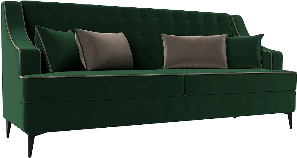 Прямой диван с пружинным блоком Марк Велюр Зеленый-Коричневый