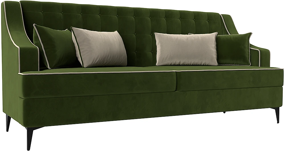 Прямой диван с пружинным блоком Марк Вельвет Зеленый-Бежевый
